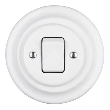 Bohemia-Design - Retro porcelánový jednoduchý vypínač s rámčekom č. 7 biela