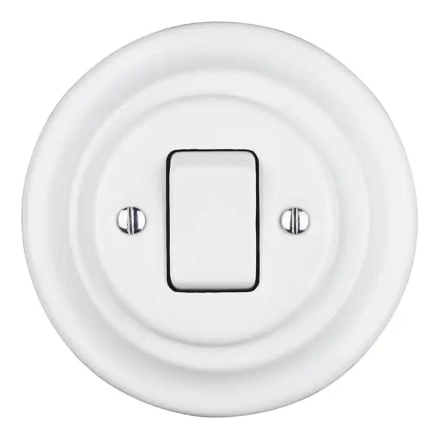 Bohemia-Design - Retro porcelánový jednoduchý vypínač s rámčekom č. 7 biela
