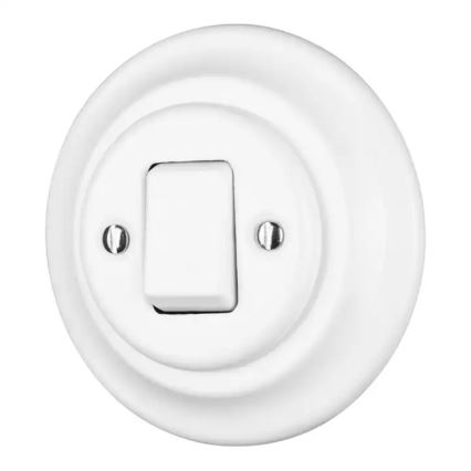 Bohemia-Design - Retro porcelánový jednoduchý vypínač s rámčekom č. 7 biela