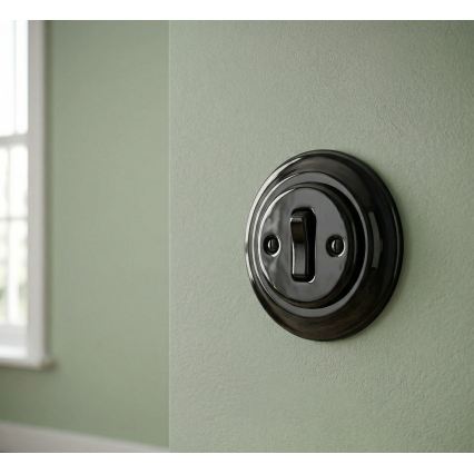 Bohemia-Design - Retro porcelánový jednoduchý vypínač s rámikom č. 6 čierny