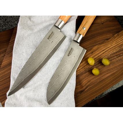 Böker - Damaskový kuchynský nôž DAMAST OLIVE 21,2 cm olivové drevo