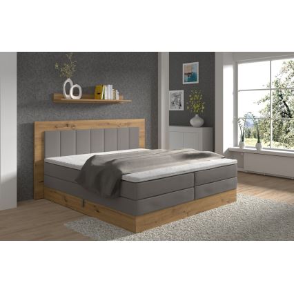 Boxspringová posteľ JASMINE 180x200 cm, šedá — s matracami, topperom a úložným priestorom