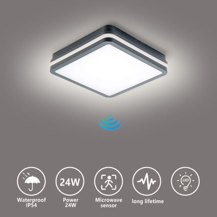 Brilagi - LED Vonkajšie svietidlo s pohybovým senzorom BENE LED/24W/230V 26x26 cm antracit IP54