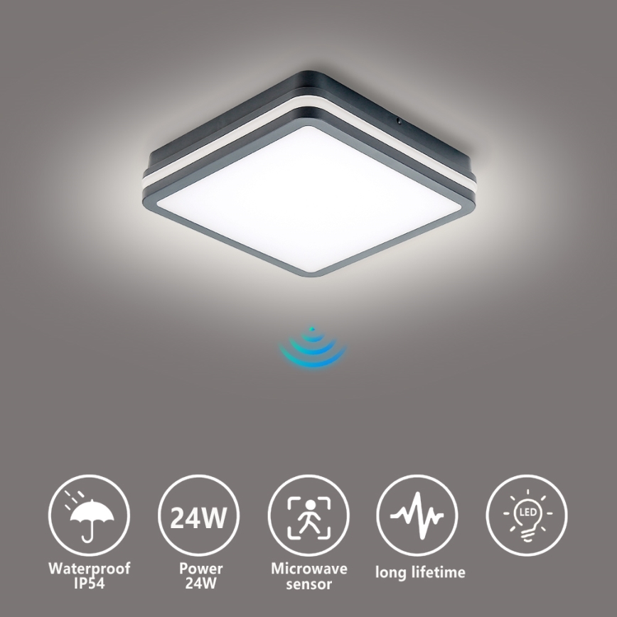Brilagi - LED Vonkajšie svietidlo s pohybovým senzorom BENE LED/24W/230V 26x26 cm antracit IP54