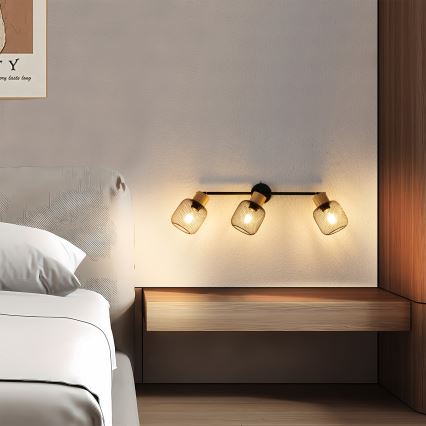 Brilagi - Bodové svietidlo BASKLITE 3xE27/15W/230V drevo/čierna