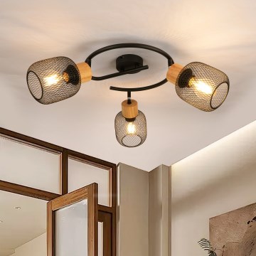 Brilagi - Bodové svietidlo BASKLITE 3xE27/15W/230V drevo/čierne