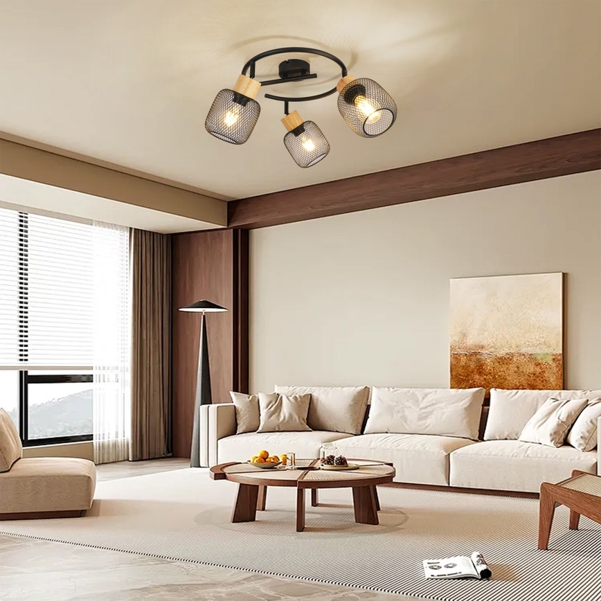 Brilagi - Bodové svietidlo BASKLITE 3xE27/15W/230V drevo/čierne