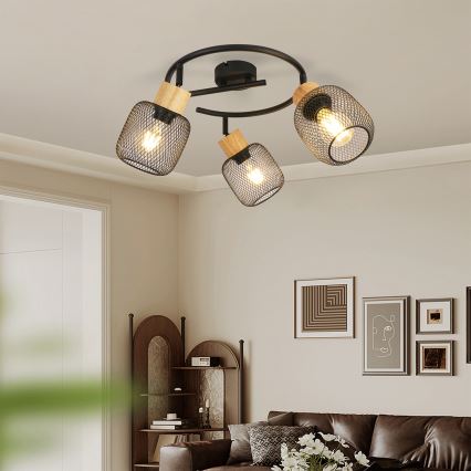 Brilagi - Bodové svietidlo BASKLITE 3xE27/15W/230V drevo/čierne