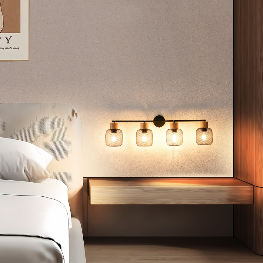 Brilagi - Bodové svietidlo BASKLITE 4xE27/15W/230V drevo/čierna