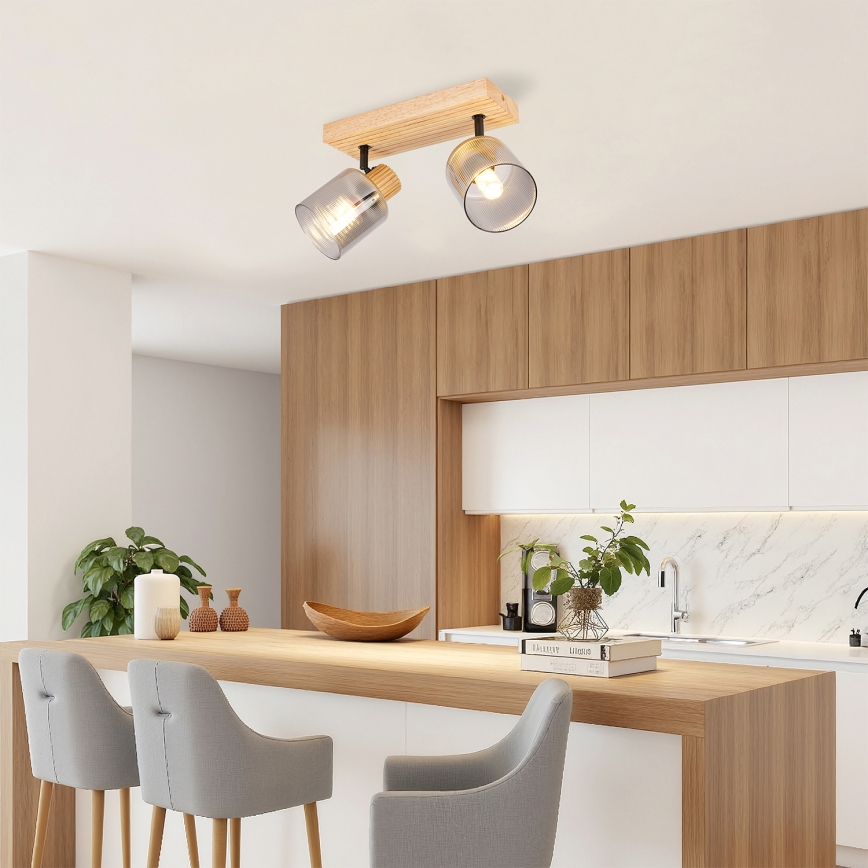 Brilagi - Bodové svietidlo HYGGE 2xE14/15W/230V drevo/dymové