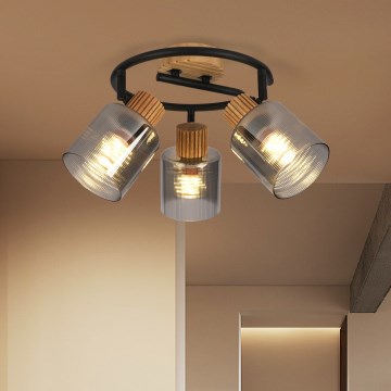 Brilagi - Bodové svietidlo HYGGE 3xE14/15W/230V drevené/dymové