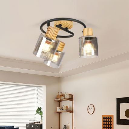 Brilagi - Bodové svietidlo HYGGE 3xE14/15W/230V drevené/dymové