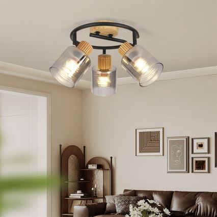 Brilagi - Bodové svietidlo HYGGE 3xE14/15W/230V drevené/dymové