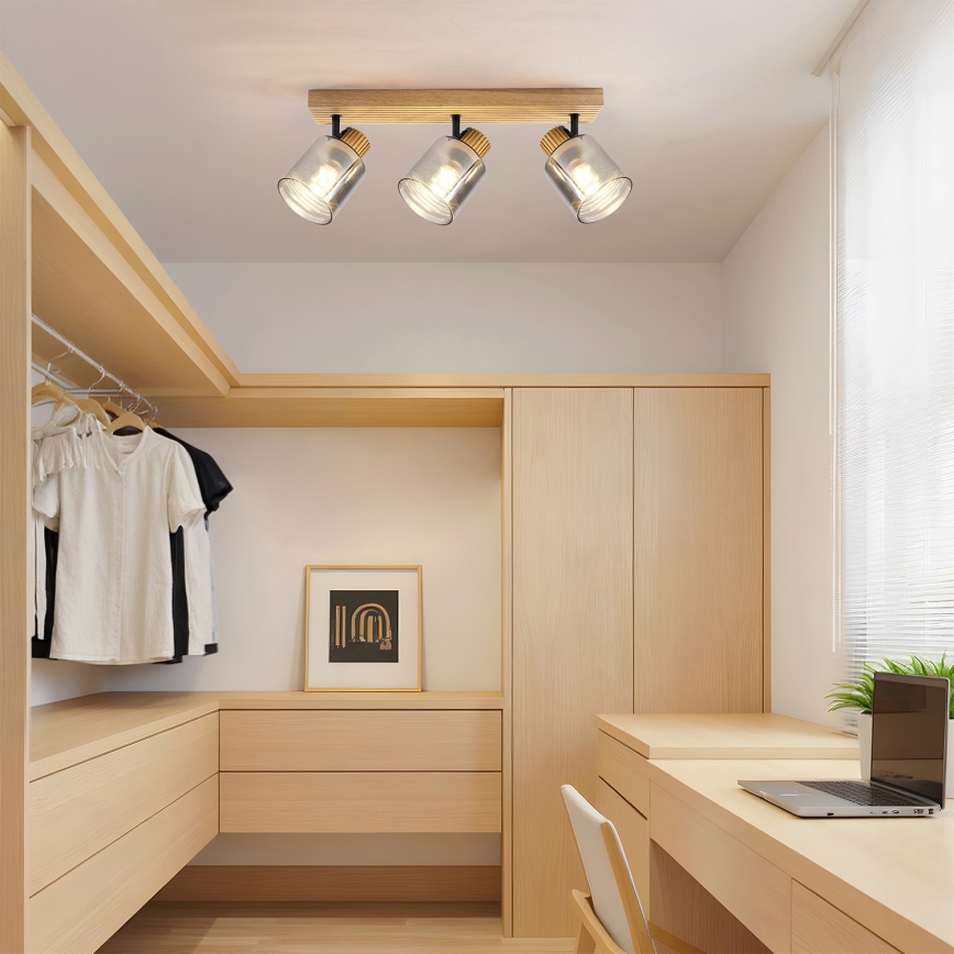 Brilagi - Bodové svietidlo HYGGE 3xE14/15W/230V drevené/dymové