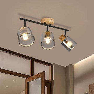 Brilagi - Bodové svietidlo HYGGE 3xE14/15W/230V drevo/dymové