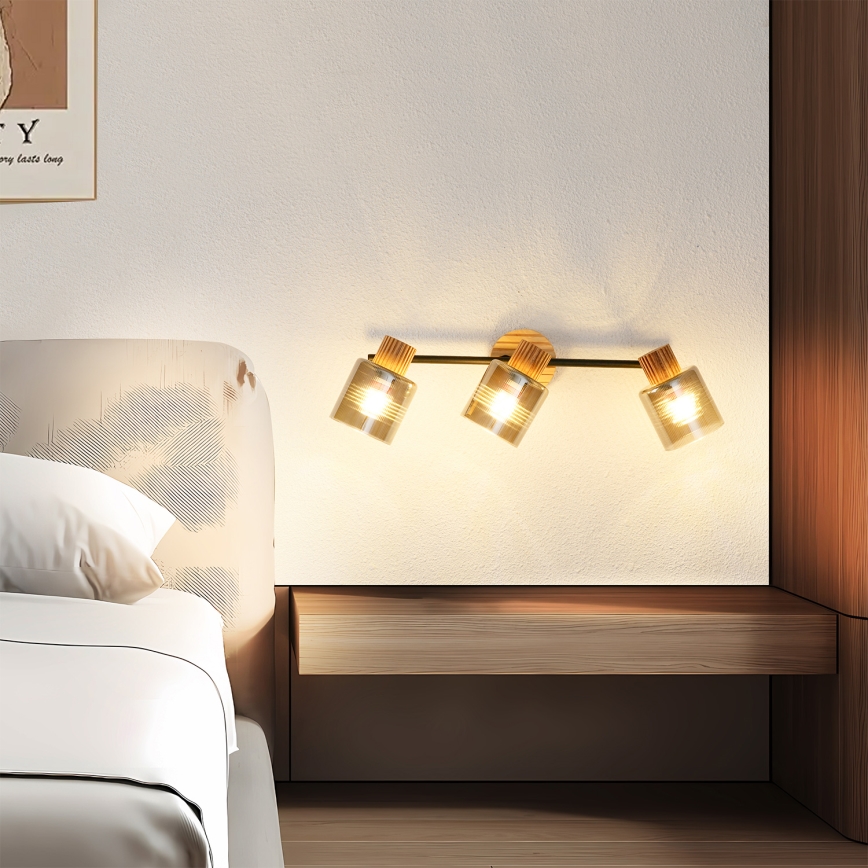 Brilagi - Bodové svietidlo HYGGE 3xE14/15W/230V drevo/dymové