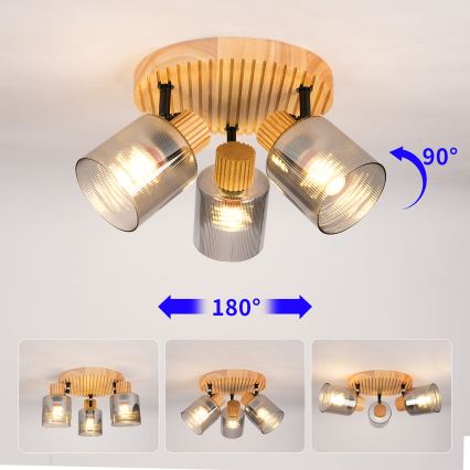 Brilagi - Bodové svietidlo HYGGE 3xE14/15W/230V drevo/dymové
