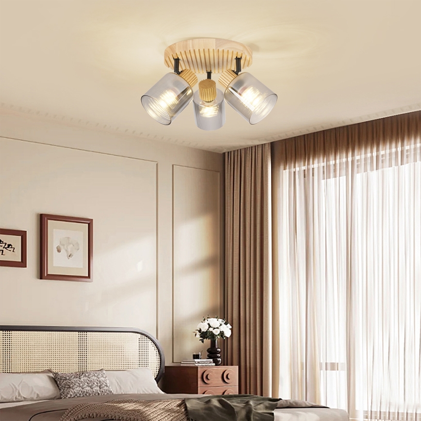 Brilagi - Bodové svietidlo HYGGE 3xE14/15W/230V drevo/dymové