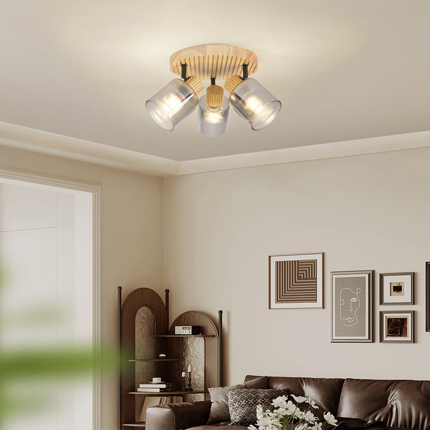 Brilagi - Bodové svietidlo HYGGE 3xE14/15W/230V drevo/dymové