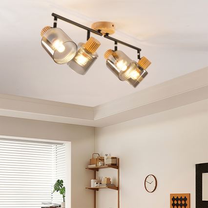 Brilagi - Bodové svietidlo HYGGE 4xE14/15W/230V drevené/dymové