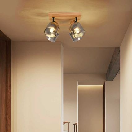 Brilagi - Bodové svietidlo HYGGE 4xE14/15W/230V drevené/dymové