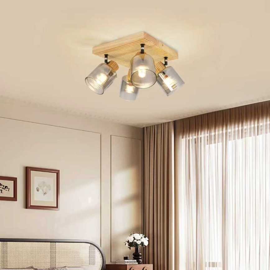 Brilagi - Bodové svietidlo HYGGE 4xE14/15W/230V drevené/dymové