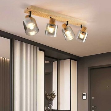 Brilagi - Bodové svietidlo HYGGE 4xE14/15W/230V drevo/dymové