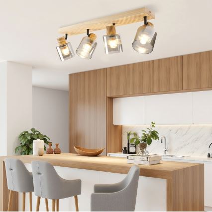 Brilagi - Bodové svietidlo HYGGE 4xE14/15W/230V drevo/dymové