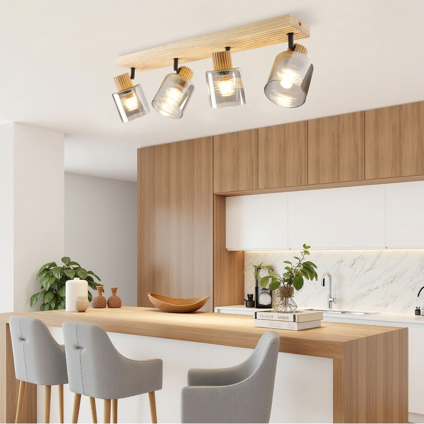 Brilagi - Bodové svietidlo HYGGE 4xE14/15W/230V drevo/dymové