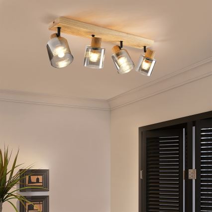 Brilagi - Bodové svietidlo HYGGE 4xE14/15W/230V drevo/dymové