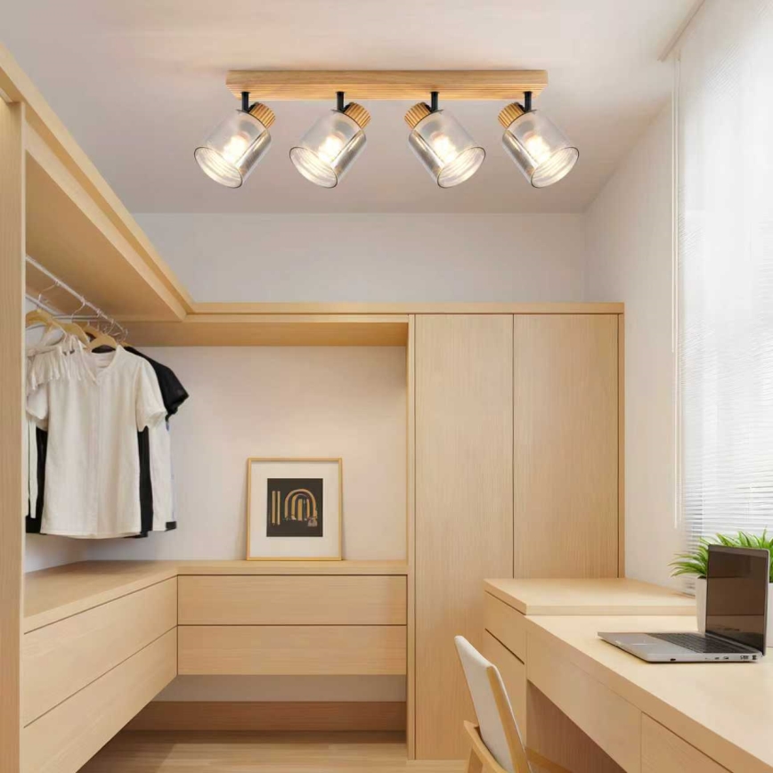 Brilagi - Bodové svietidlo HYGGE 4xE14/15W/230V drevo/dymové