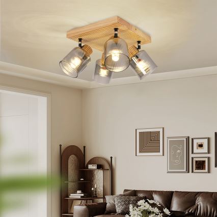 Brilagi - Bodové svietidlo HYGGE 4xE14/15W/230V kaučukovník/dymová