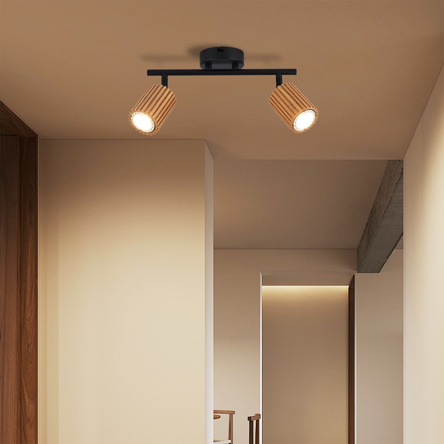 Brilagi - Bodové svietidlo MODERN WOOD 2xGU10/8W/230V drevo/čierna