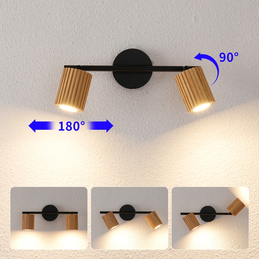 Brilagi - Bodové svietidlo MODERN WOOD 2xGU10/8W/230V kaučukovník/čierna