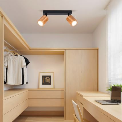 Brilagi - Bodové svietidlo MODERN WOOD 2xGU10/8W/230V kaučukovník/čierna