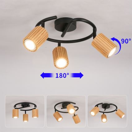 Brilagi - Bodové svietidlo MODERN WOOD 3xGU10/8W/230V, drevené/čierne