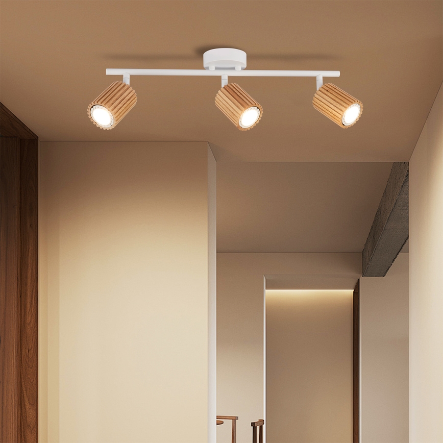 Brilagi - Bodové svietidlo MODERN WOOD 3xGU10/8W/230V kaučukovník/biela