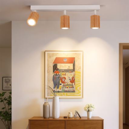 Brilagi - Bodové svietidlo MODERN WOOD 3xGU10/8W/230V kaučukovník/biela