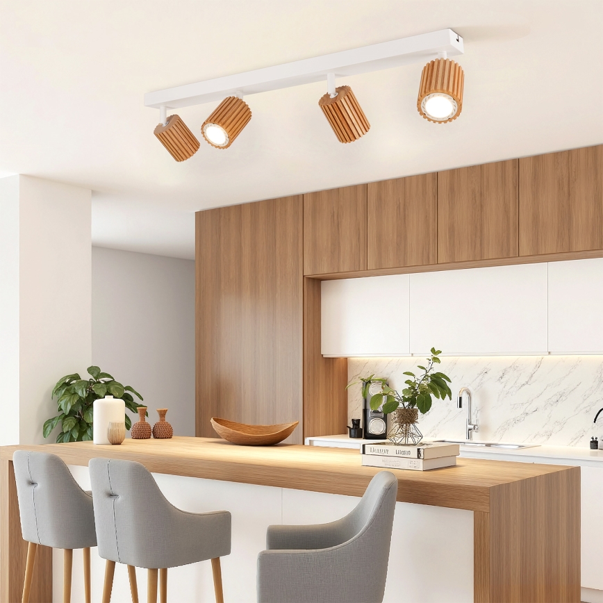 Brilagi - Bodové svietidlo MODERN WOOD 4xGU10/8W/230V kaučukovník/biela