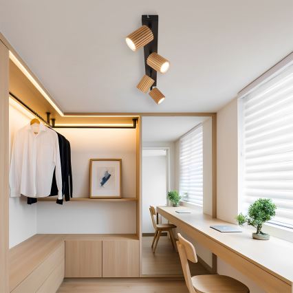 Brilagi - Bodové svietidlo MODERN WOOD 4xGU10/8W/230V kaučukovník/čierna