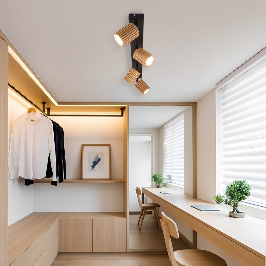 Brilagi - Bodové svietidlo MODERN WOOD 4xGU10/8W/230V kaučukovník/čierna