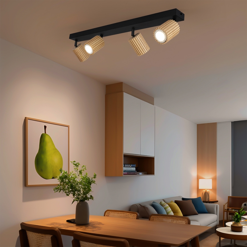 Brilagi - Bodové svietidlo MODERN WOOD 4xGU10/8W/230V kaučukovník/čierna