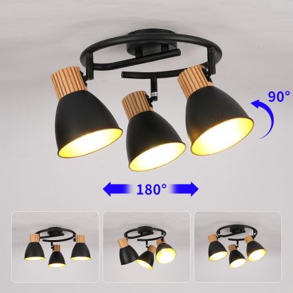 Brilagi - Bodové svietidlo ODENSE 3xE14/10W/230V drevo/čierna