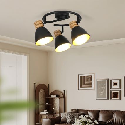 Brilagi - Bodové svietidlo ODENSE 3xE14/10W/230V drevo/čierna