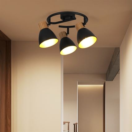 Brilagi - Bodové svietidlo ODENSE 3xE14/10W/230V drevo/čierna