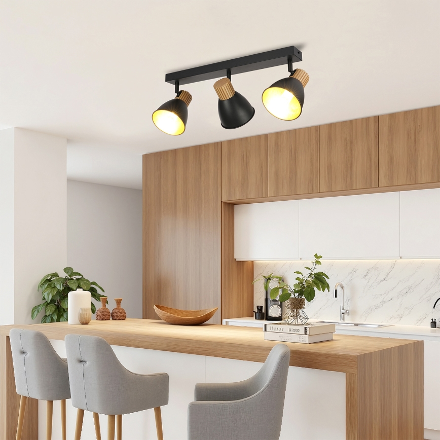 Brilagi - Bodové svietidlo ODENSE 3xE14/10W/230V drevo/čierna