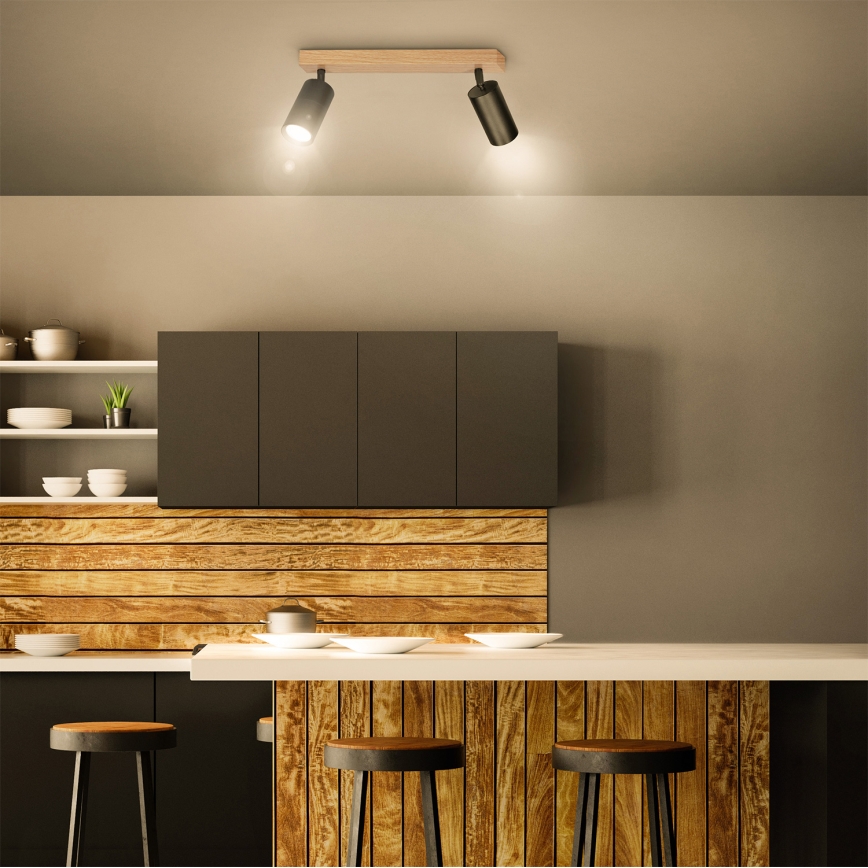Brilagi - Bodové svietidlo SELE 2xGU10/30W/230V čierna/dubový dekor