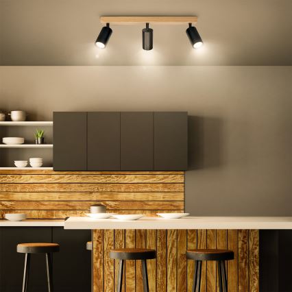 Brilagi - Bodové svietidlo SELE 3xGU10/30W/230V čierna/dubový dekor