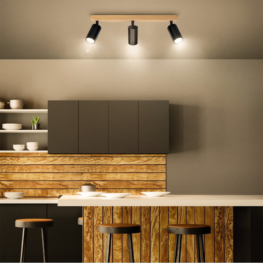 Brilagi - Bodové svietidlo SELE 3xGU10/30W/230V čierna/dubový dekor