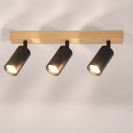 Brilagi - Bodové svietidlo SELE 3xGU10/30W/230V čierna/dubový dekor